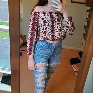 Boho floral off the shoulder long sleeve